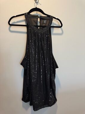 SHEIN Black One-Shoulder Sequin Halter Dress
